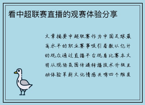 看中超联赛直播的观赛体验分享
